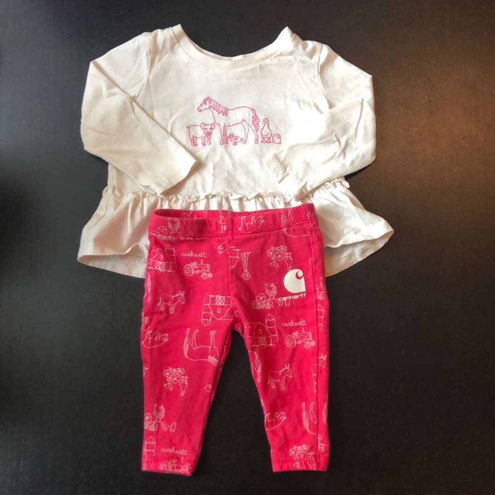3/$12 Baby Girl 3 month Carhartt Farm Set